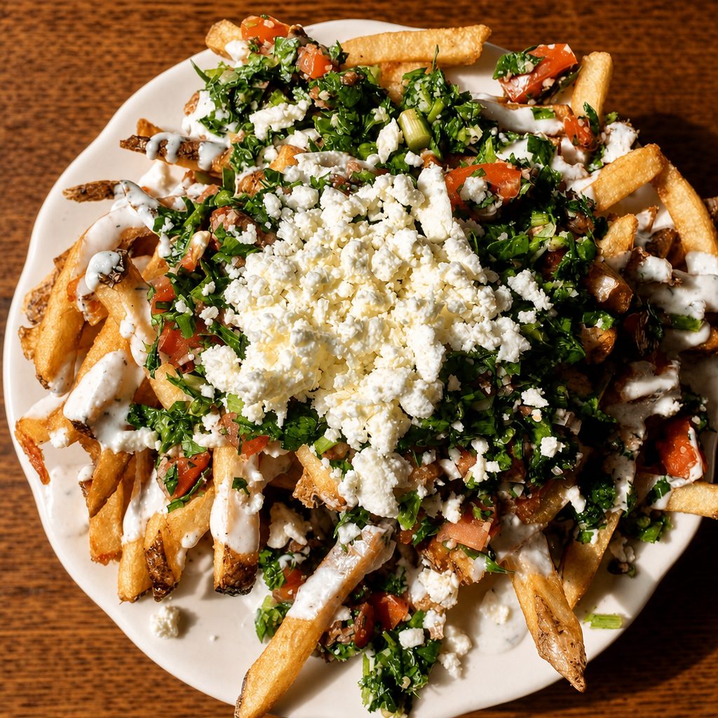 Falafel Tahini Fries (Vegan).