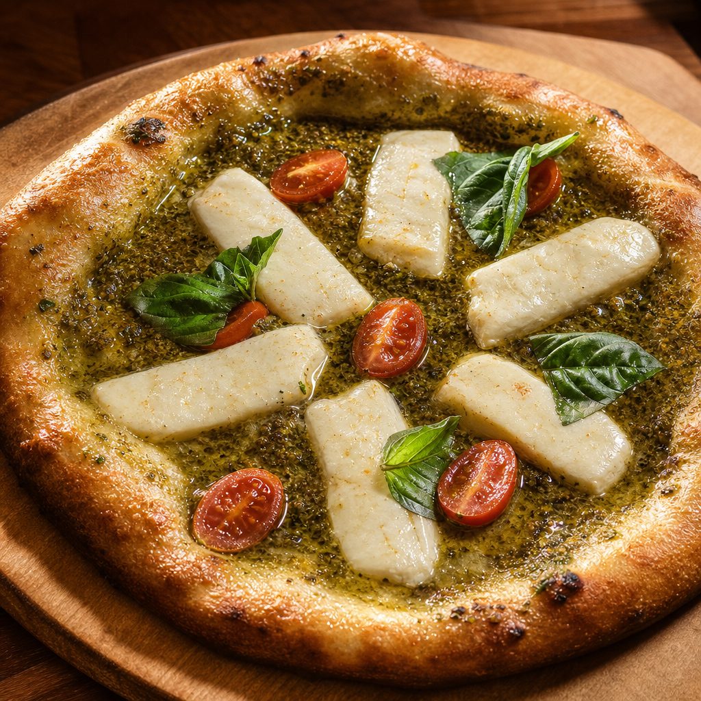 Halloumi and Pesto pizza.